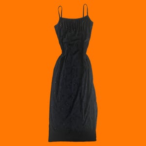 90's Vintage Black Glittery Floral Chiffon Overlay Milkmaid Spaghetti Strap  Bodycon Maxi Dress LARGE Candy Rocket - Etsy