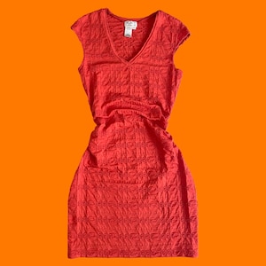 00&#39;s vintage dark orange textured ruched y2k bodycon dress MEDIUM max studio