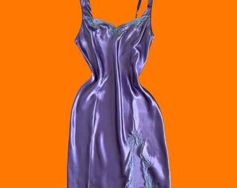 00's vintage purple satin lace fairy y2k maxi slip dress LARGE delicates