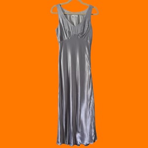 90&#39;s vintage silver silky satin sleeveless maxi dress Size 7 r-wear