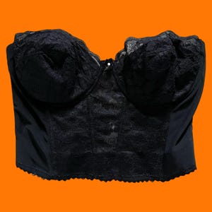 90&#39;s vintage black sheer mesh floral lace cropped bustier bra top 38C