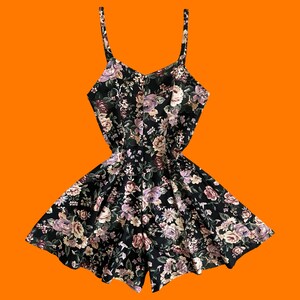 90's Vintage Victorian Floral Print Grunge Cotton Blend Spaghetti Strap Bodycon  Romper One Piece MEDIUM Pop - Etsy