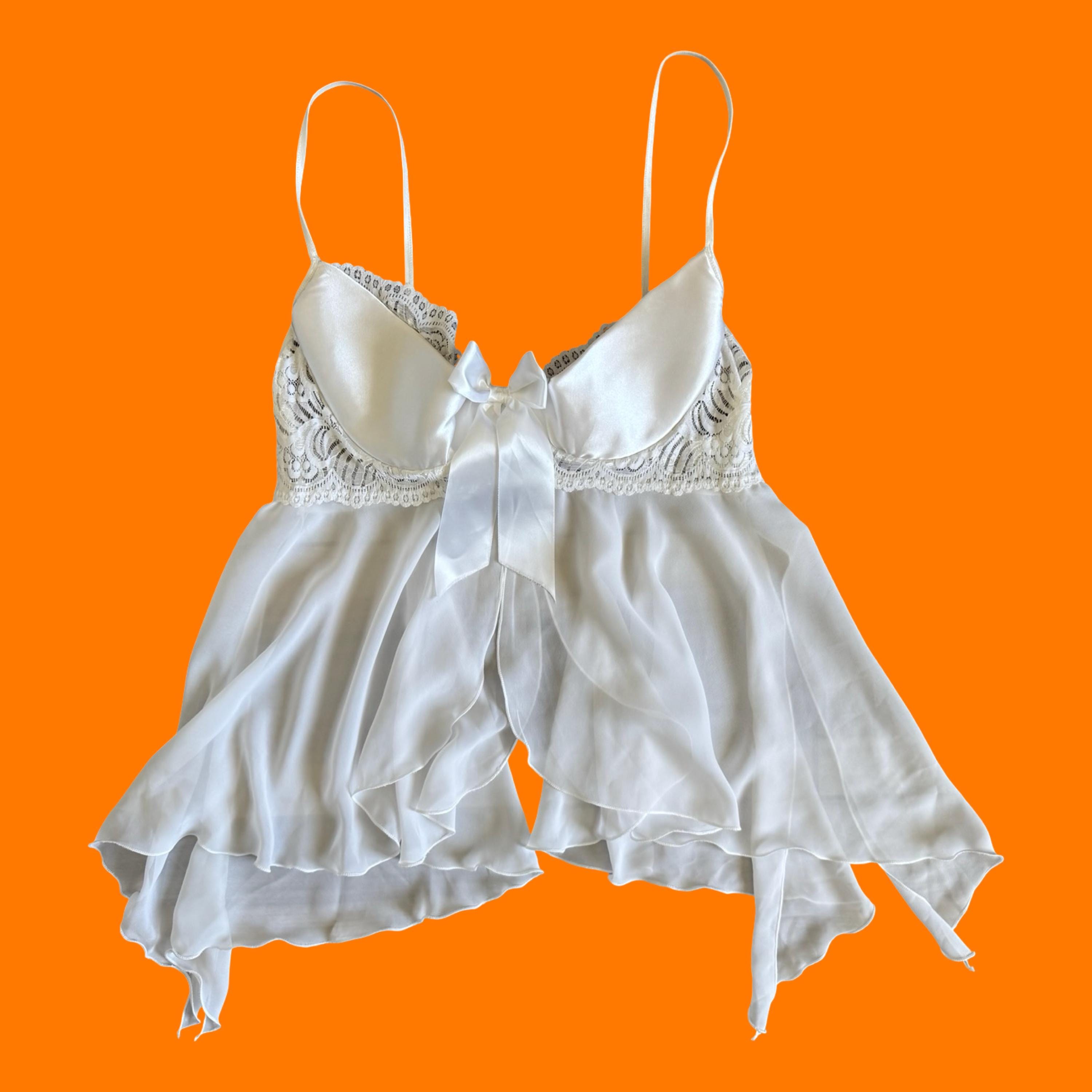 00's Vintage White Coquette Bridal Y2k Lingerie Babydoll Tank Top