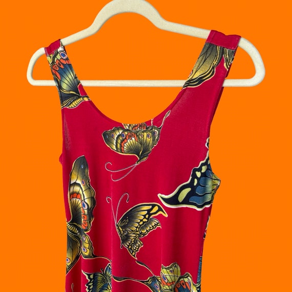 90's vintage red slinky butterfly print sleeveles… - image 3