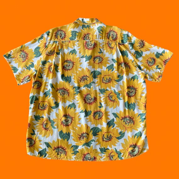 90's vintage sunflower floral print collared shor… - image 5