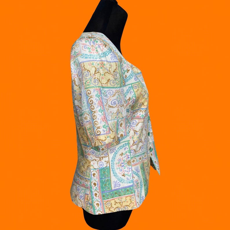 Blusa vintage anni '80-'90 in seta 100% con motivo paisley floreale, taglia 8, adrianna papell immagine 4