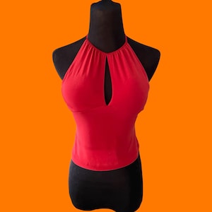 00&#39;s vintage dark orange high neck keyhole peekaboo halter bodycon y2k cropped tank top XS moda international
