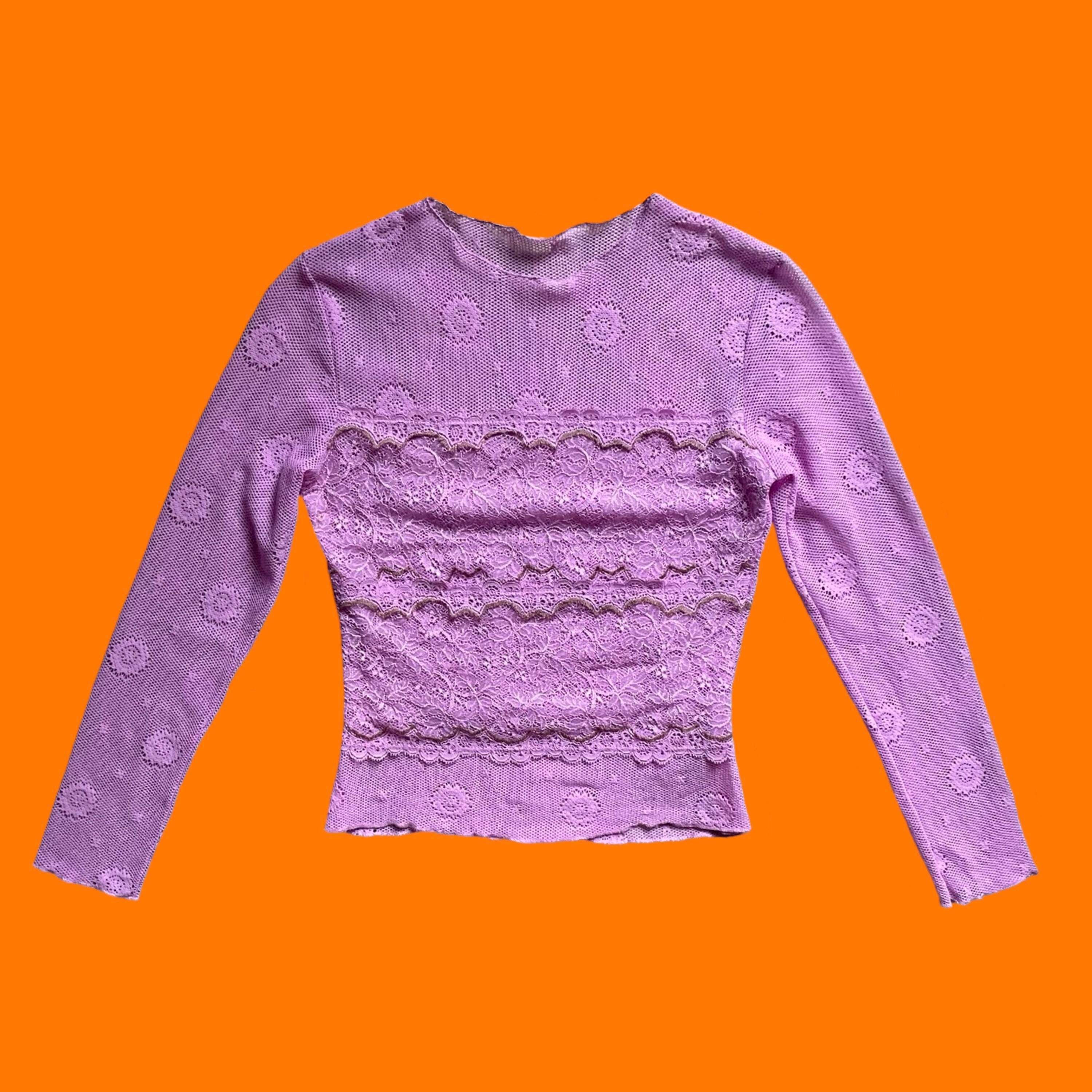 purple fishnet long sleeve shirt