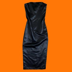 90&#39;s vintage black satin high slit strapless maxi evening dress formal dress prom dress SMALL jessica mcclintock