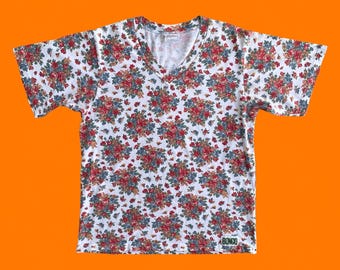 90's vintage earthy floral oversized boxy 100% cotton t shirt SMALL Bongo