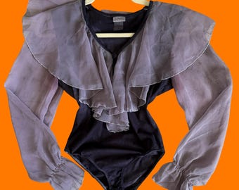 90's vintage distressed hand dyed whimsigoth vampy bodysuit S/M *flaws* *AS IS*