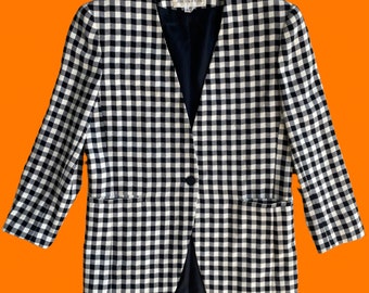 90's vintage black and white gingham check plaid print blazer Size 12 jones new york
