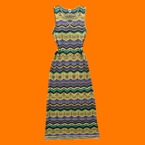 00&#39;s vintage chevron crochet knit semi sheer y2k sleeveless maxi dress LARGE Missoni