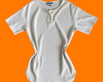 90's 00's vintage ivory ribbed henley sleep shirt y2k pajamas Size P