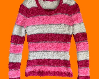 Top de suéter ajustado de manga larga a rayas estilo años 90/2000, estilo Y2K, talla S/M