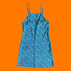 90&#39;s 00&#39;s vintage blue micro floral print spaghetti strap y2k dress LARGE