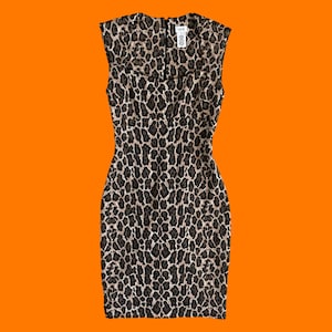 00&#39;s y2k vintage leopard print sleeveless bodycon pencil dress SMALL cache