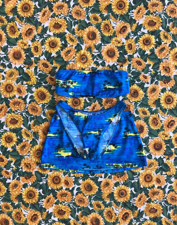 90's vintage tropical floral print 3pc hi cut high