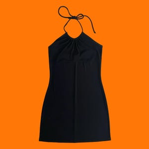 90&#39;s vintage black halter bodycon sleeveless mini dress MEDIUM LARGE