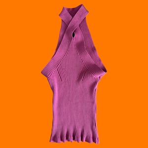 Blusa sin mangas con cuello alto, abertura en la cerradura y mezcla de seda rosa vintage de los años 00, ajustada, estilo Y2K, talla GRANDE Venus **talla pequeña**