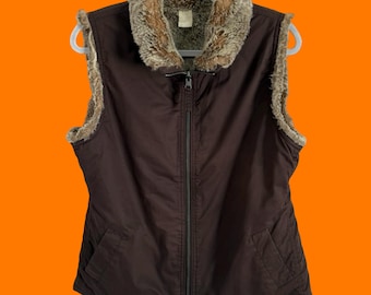 Chaleco vintage de piel sintética marrón estilo Y2K de los años 2000, talla M, Gap