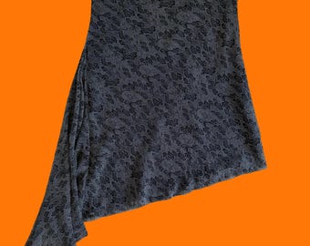 Falda asimétrica vintage de los 2000, negra con estampado floral, 100% gasa de seda, estilo Y2K, talla GRANDE, Max Studio