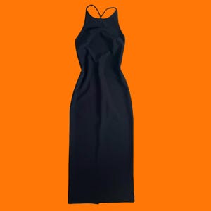 90&#39;s vintage black high neck rhinestone studded criss cross open back bodycon high slit maxi dress evening dress formal dress MEDIUM xoxo