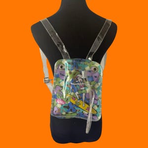 90&#39;s 00&#39;s vintage kawaii abstract splatter floral pvc mini backpack purse travel bag  7&quot; x up to 4&quot; x 8&quot;