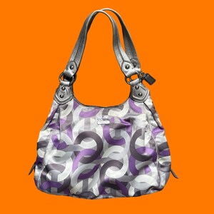 レディース Y2K Coach Op Art Tote Bag Purple Silver
