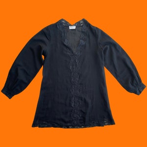 60&#39;s vintage sheer black lace trim long sleeve mini slip dress PETITE SMALL emilio pucci for formfit rogers