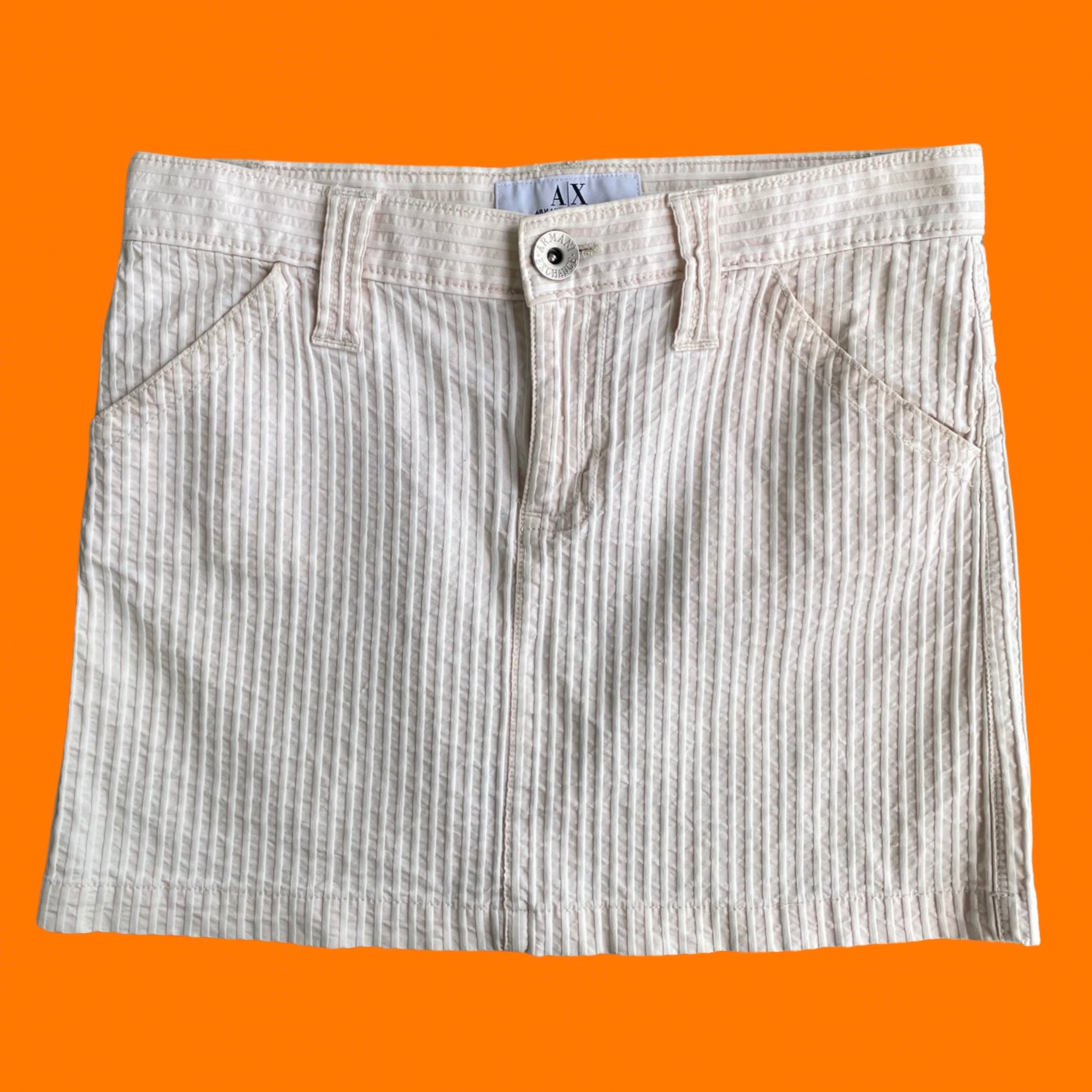 00's vintage beige oatmeal striped 100% cotton y2k low rise micro mini skirt Size 0 armani exchange