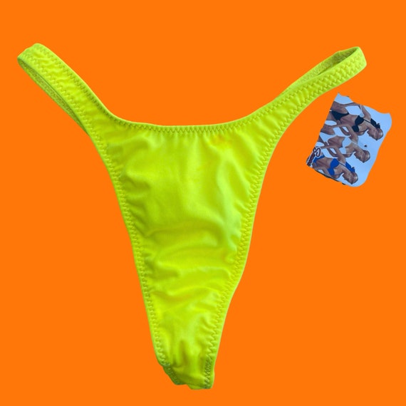 90's vintage neon yellow hi cut high leg thong bi… - image 2