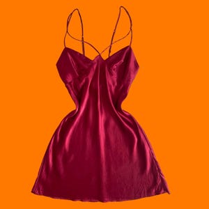 90&#39;s vintage red 100% silk strappy mini slip dress XS Victoria&#39;s Secret