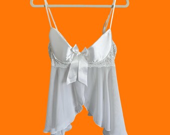 00's Vintage White Coquette Bridal Y2k Lingerie Babydoll Tank Top