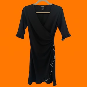 90's 00's vintage black frilly faux wrap y2k bodycon dress Size 1/2 express