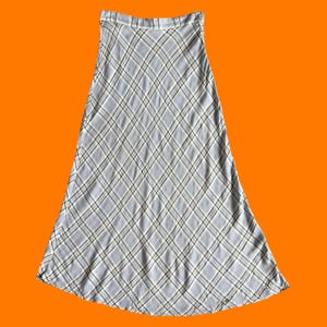 90&#39;s vintage blue plaid high waisted maxi skirt Size 12 Maggie Lawrence