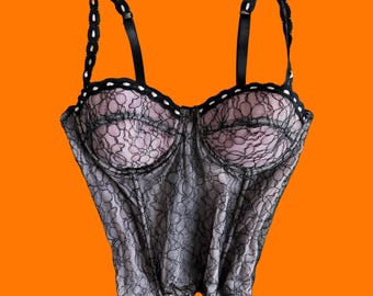 00's vintage mesh floral mcbling y2k lingerie corset top bustier 34B