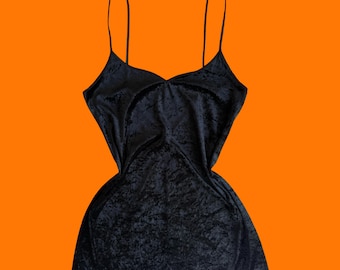 90's vintage black crushed velvet lingerie slip dress nightie SMALL