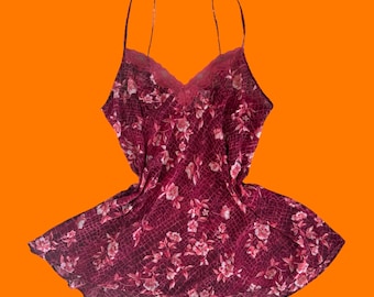 00's vintage red floral chiffon lace y2k slip dress LARGE