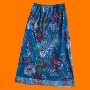 90's vintage blue mesh digital floral photo print maxi skirt MEDIUM zdjęcie 3