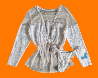 Conjunto de lencería vintage de encaje floral con rosetas de los años 90/00, estilo Y2K, talla L, Claire Pettibone, nuevo con etiquetas.