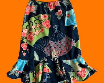 Vintage Aziatische bloemen gegolfde cyber boho y2k-rok S/M intrigerende garens uit de jaren 00