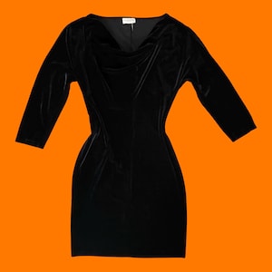 90&#39;s vintage black velvet cowl neck dolman split sleeve bodycon dress MEDIUM liz Claiborne dresses
