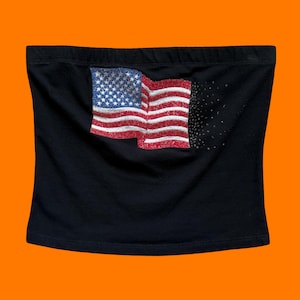 90&#39;s 00&#39;s vintage black glittery American flag y2k strapless tube top tank top MEDIUM Kona