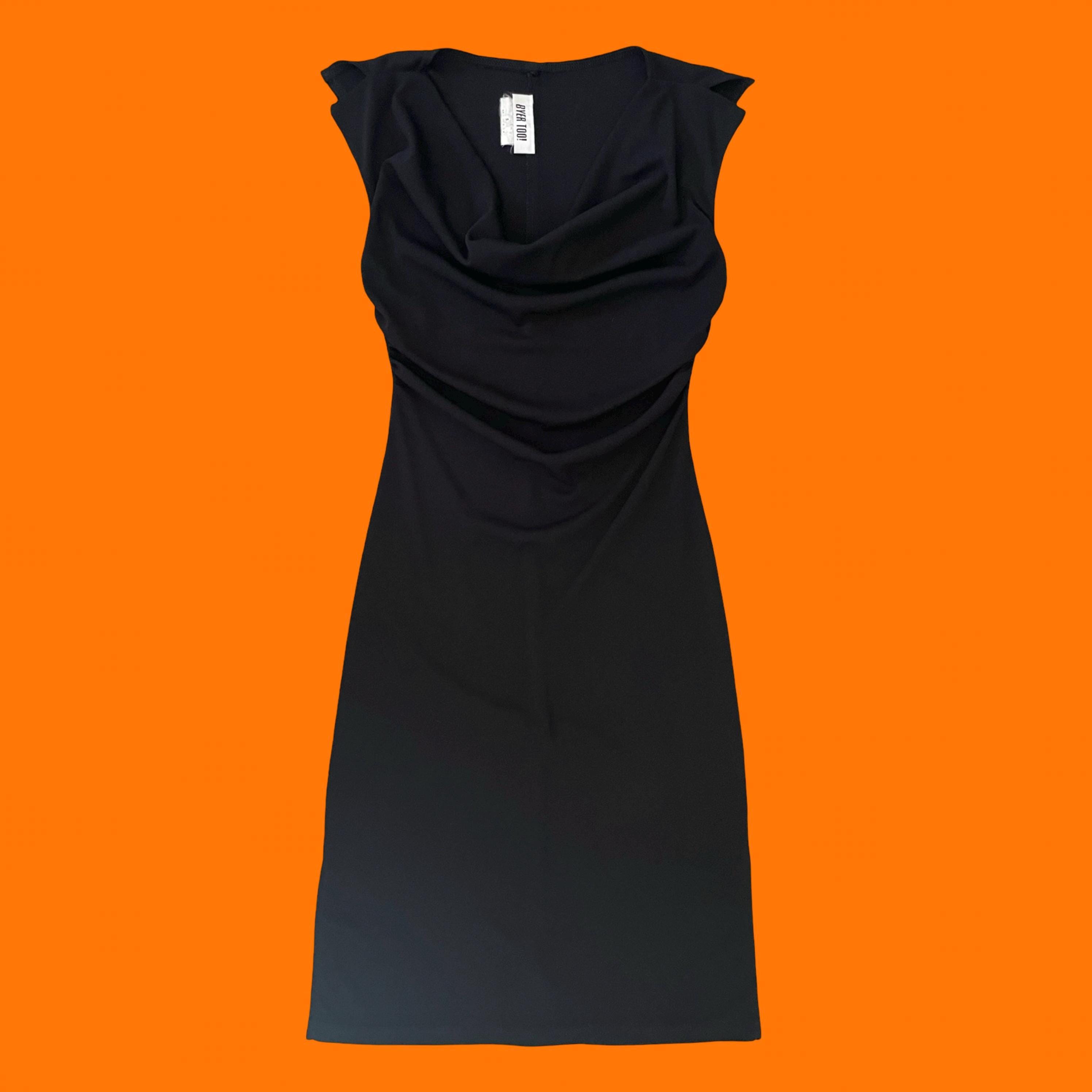 90's 00's Vintage Black Cowl Neck Ruched Split Sleeve