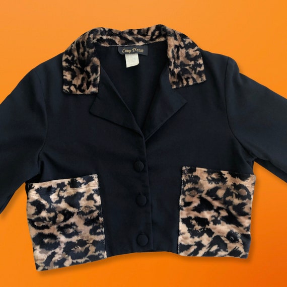 90's vintage fuzzy furry faux fur leopard print t… - image 2