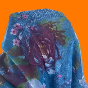 90's vintage blue mesh digital floral photo print maxi skirt MEDIUM zdjęcie 7