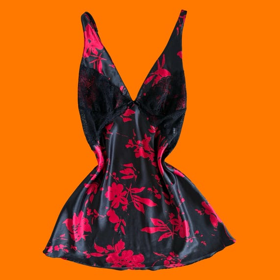 red and black slip dress 00's Vintage Satin Floral Vampy Y2k Lingerie MEDIUM style bodice flatters your feature_Taffeta Black Dress Halloween Costume Color:Khaki (6)