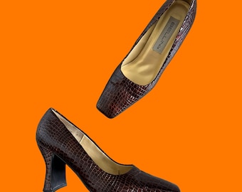 90's vintage brown patent leather chunky heels US Size 8.5