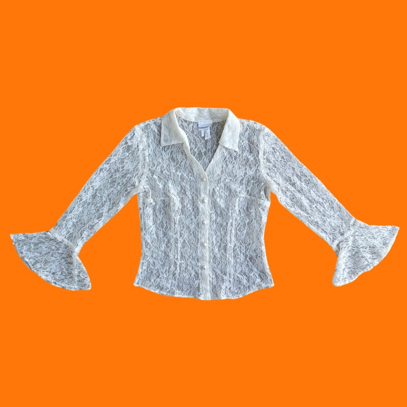 90s Beaded Silk Bell Sleeve Blouse (L)